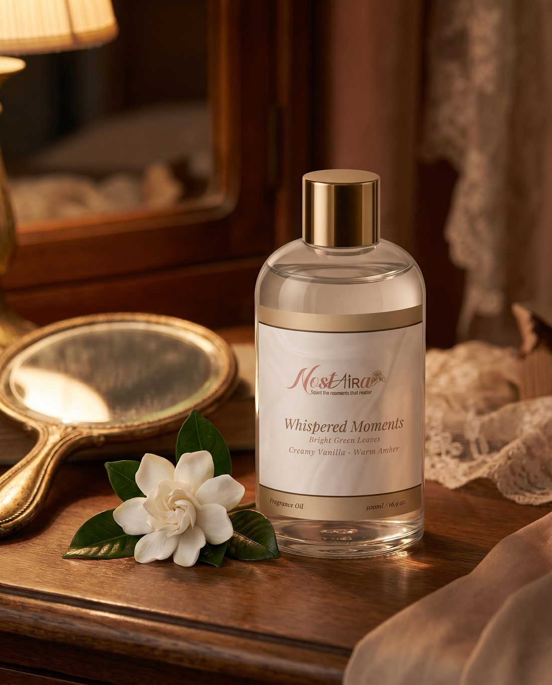 Whispered Moments in your space - Bright Green Leaves · Creamy Vanilla · Warm Amber